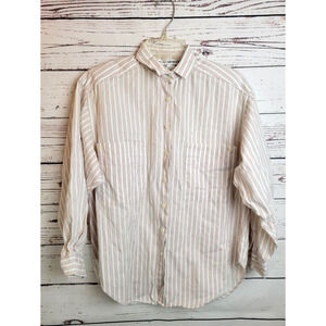 Vtg EZ Spirit 80's Pink Striped Pockets Button Down Shirt Women's Size Small